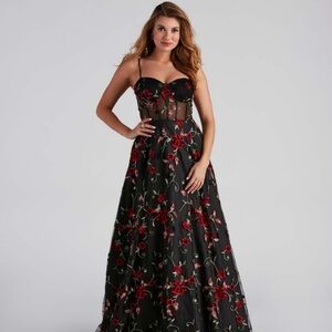 Windsor Black Red Spaghetti Strap Sundress Prom
